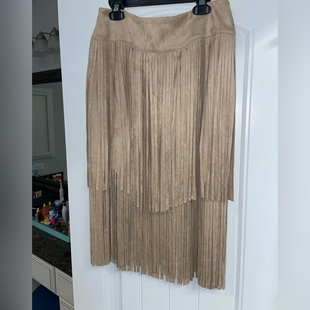 Tan fringe skirt